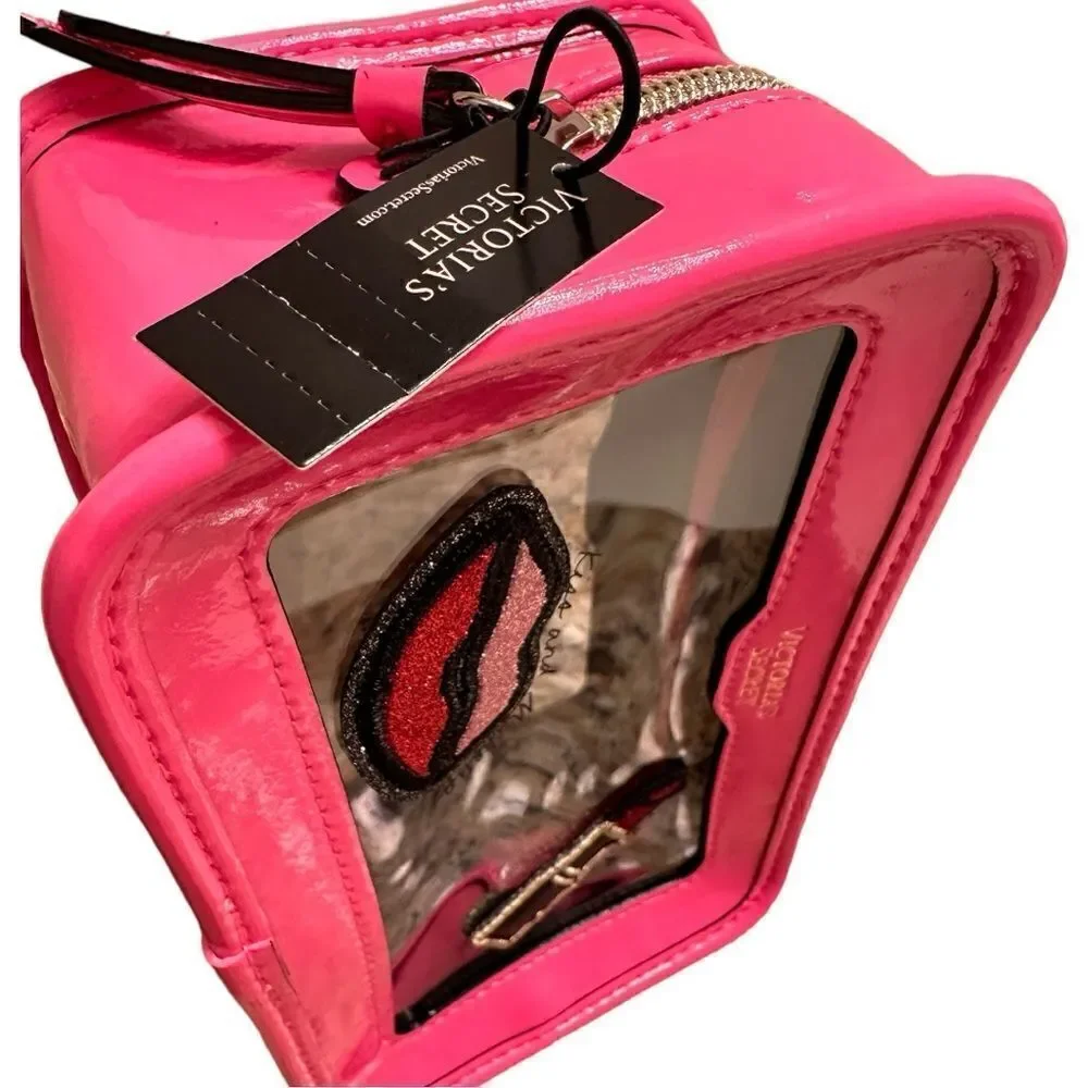 Victoria's Secret Cosmetic Case Clear Pink Patches Beauty Travel Makeup …